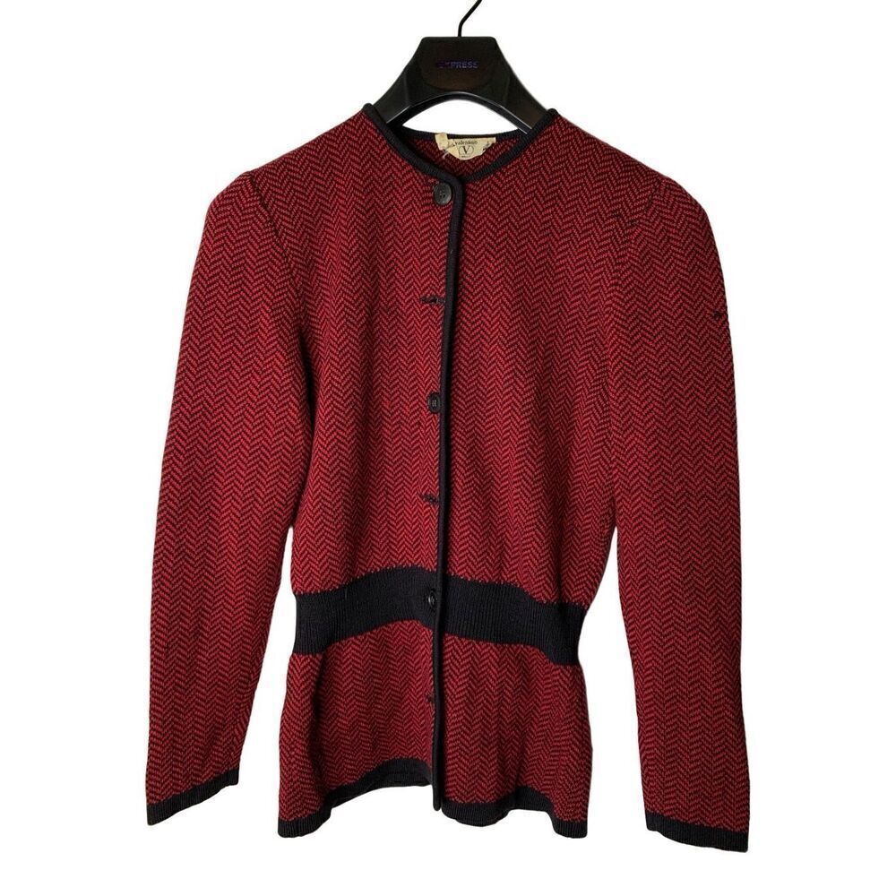 Valentino Miss V sweater button front cardigan jacket red black women's 40 US 6